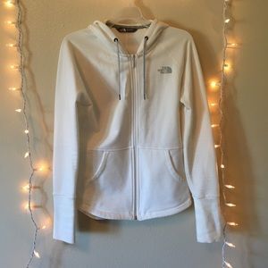 White North Face zip-up hooded sweatshirt